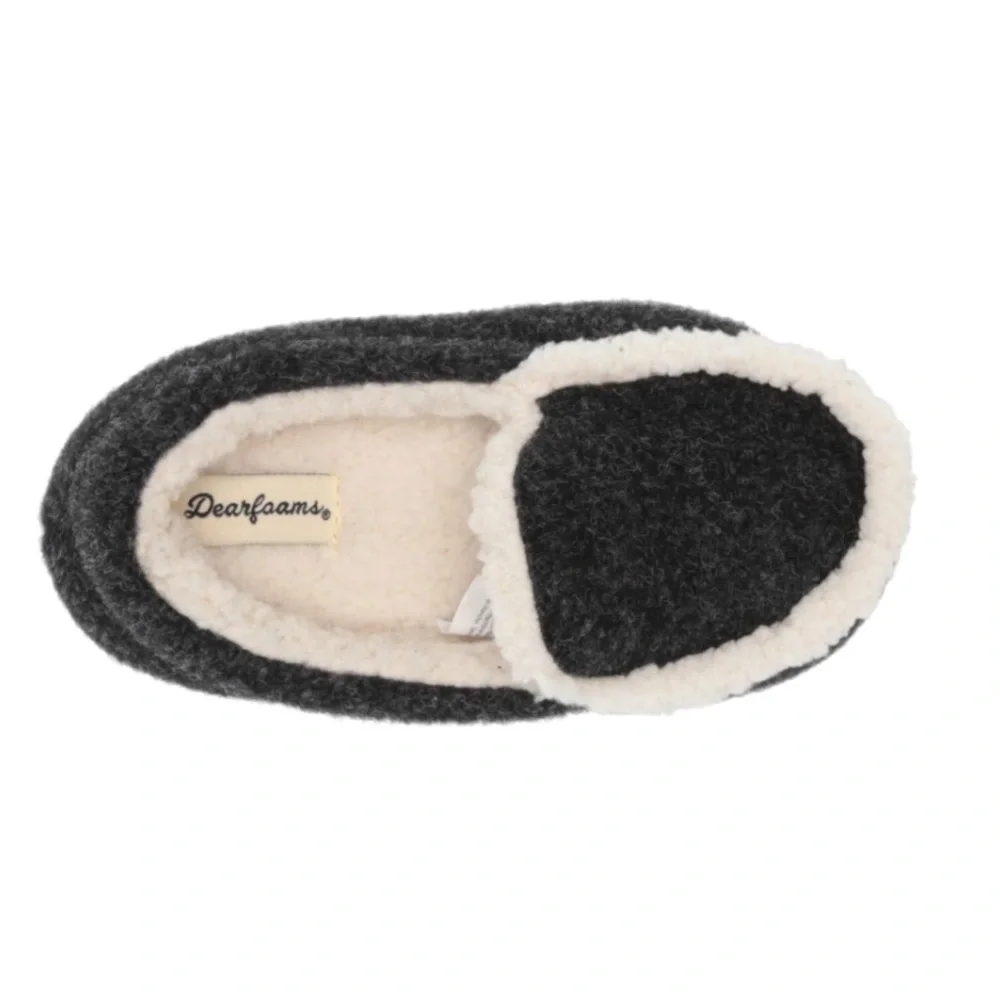 Dearfoams unisex child Hunter Felted Plaid Moccasin Slipper, Black Solid, Sz 2-3